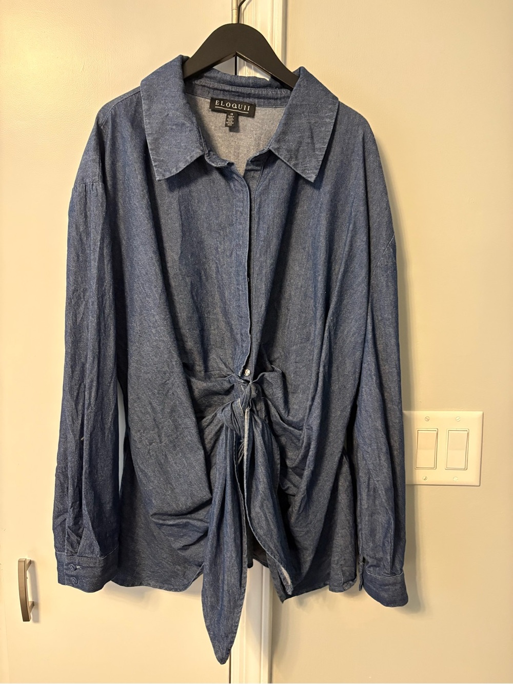 Eloquii Blue Tie-Front Casual Button Down Shirt